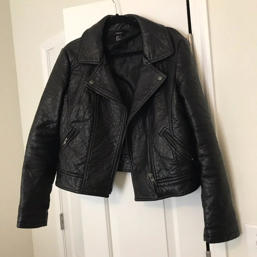 F21 Black Leather Moto Jacket